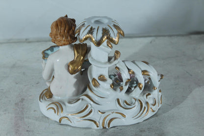 Porcelain Cherub Candle Holder with Floral Dish 9"x6"x7"H
