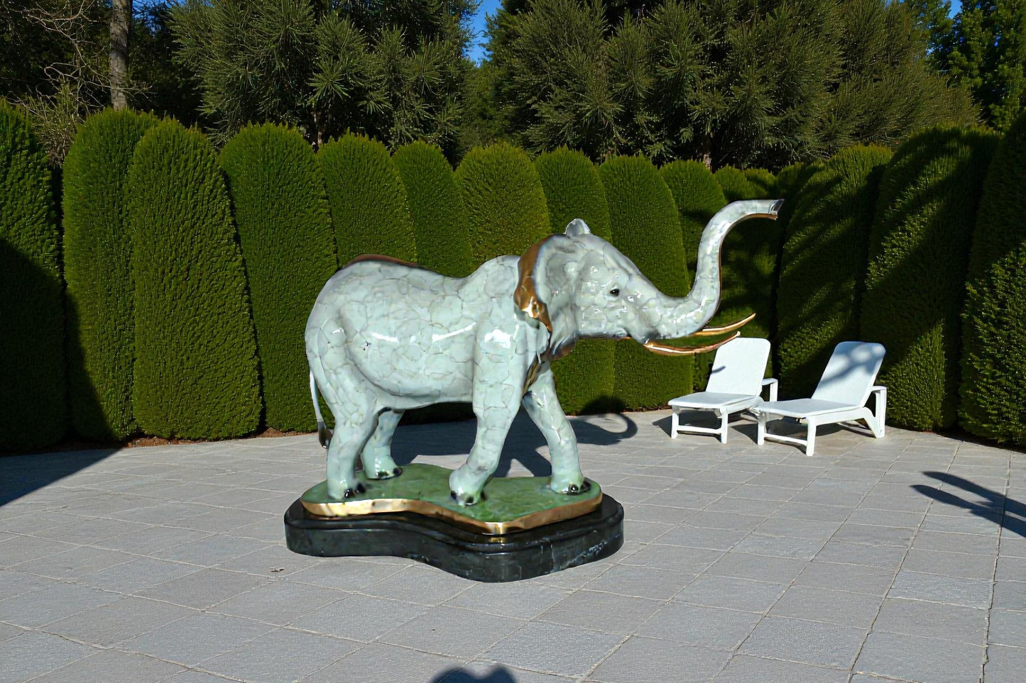 Elephant Medium Bronze Statue -  Size: 26"L x 8"W x 17"H.