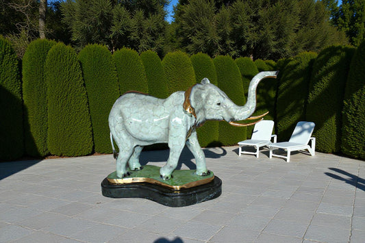 Elephant Medium Bronze Statue -  Size: 26"L x 8"W x 17"H.