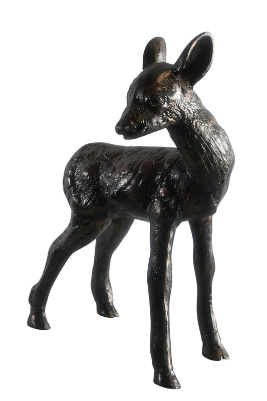 Curious Standing Fawn Sculpture in Aluminum Garden Decor 17"x10"x23"H