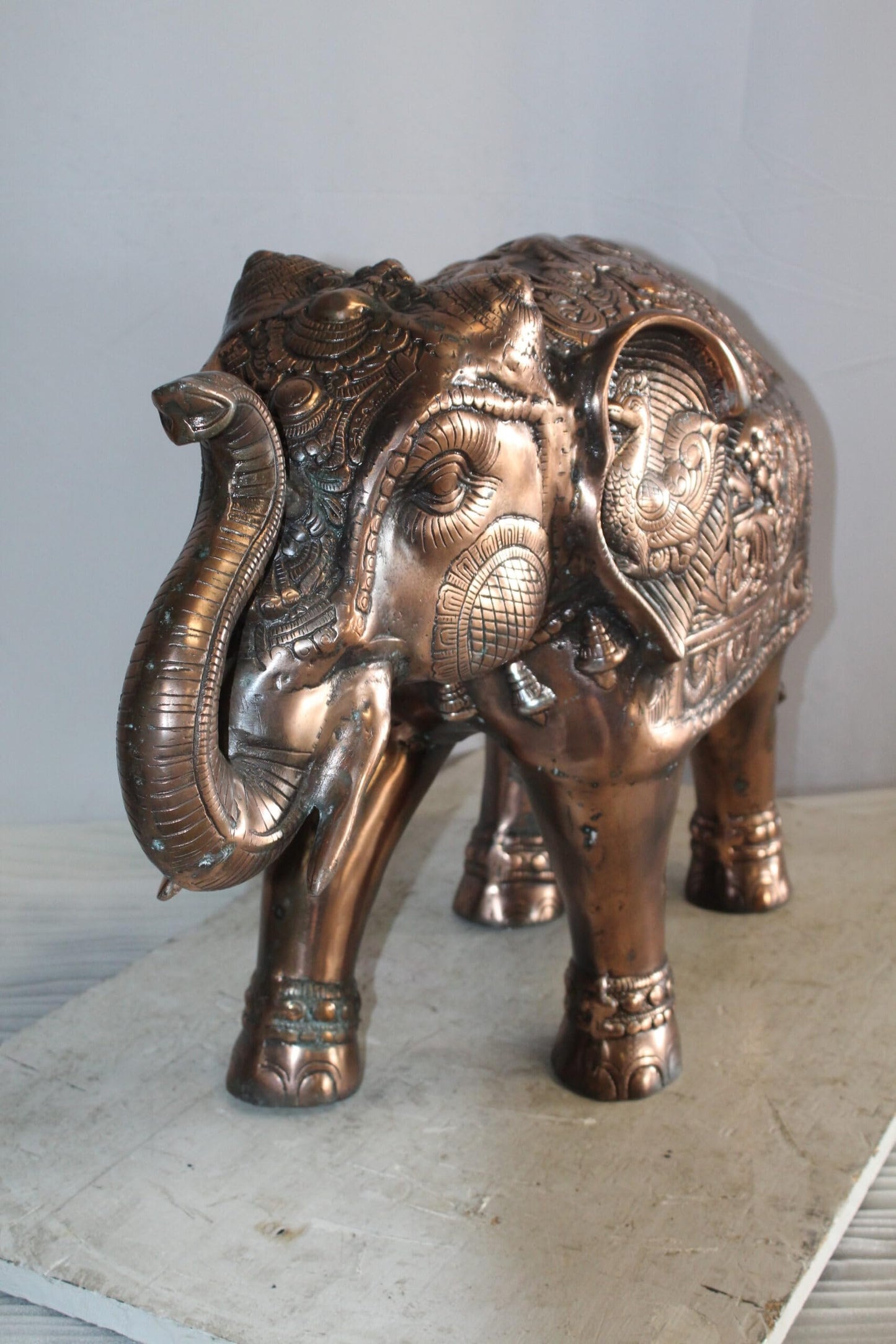 Aluminum Elephant Statue with Antique Design In Bronze Finish 28" x 13" x 19"H