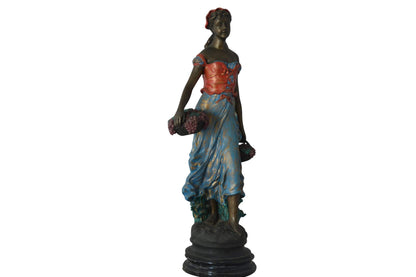 Beautiful lady with grapes bronze statue  - Size: 14"L x 6"W x 20"H.
