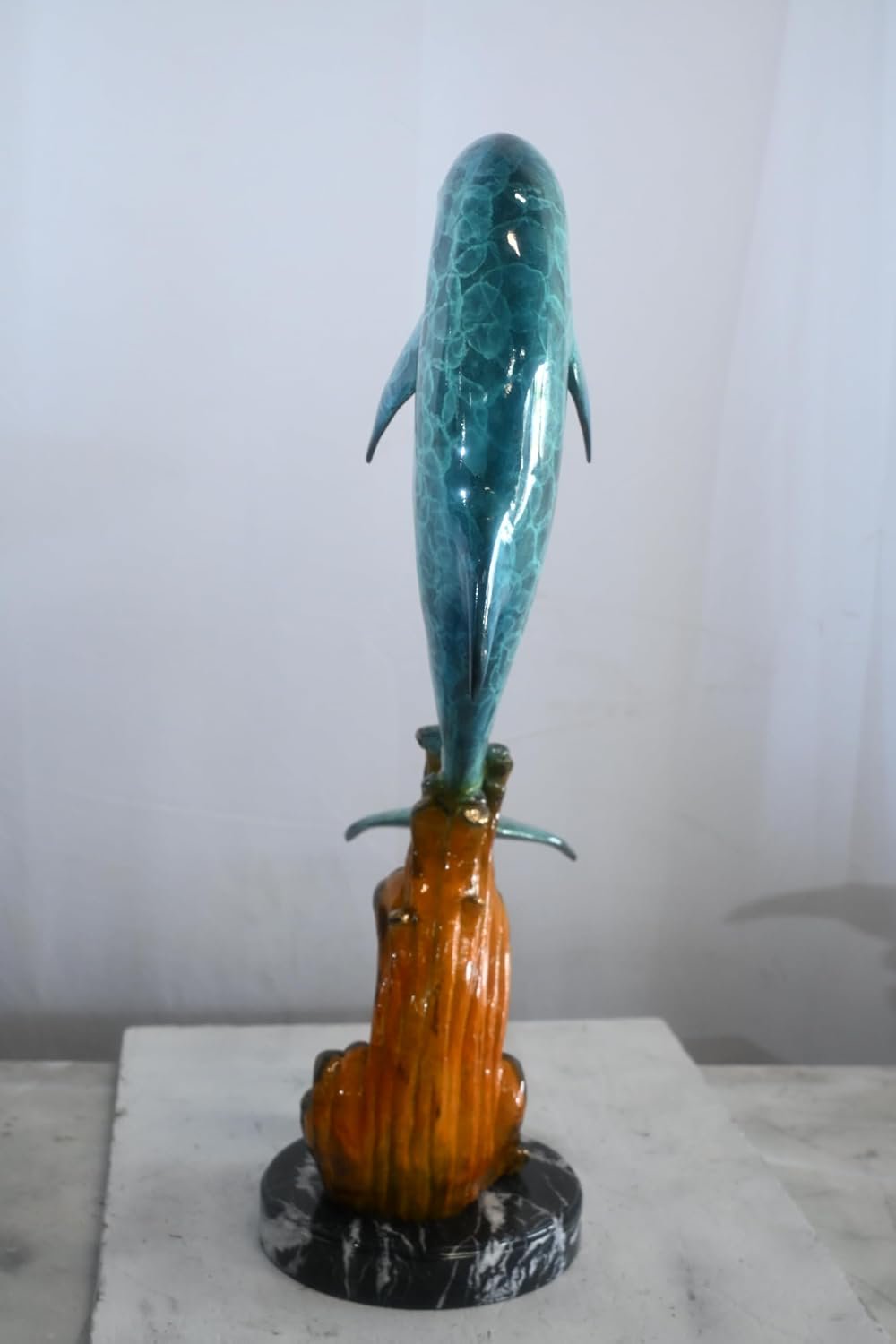 Bronze Leaping Dolphin Sculpture on Wave Base 25"x24"x40"H