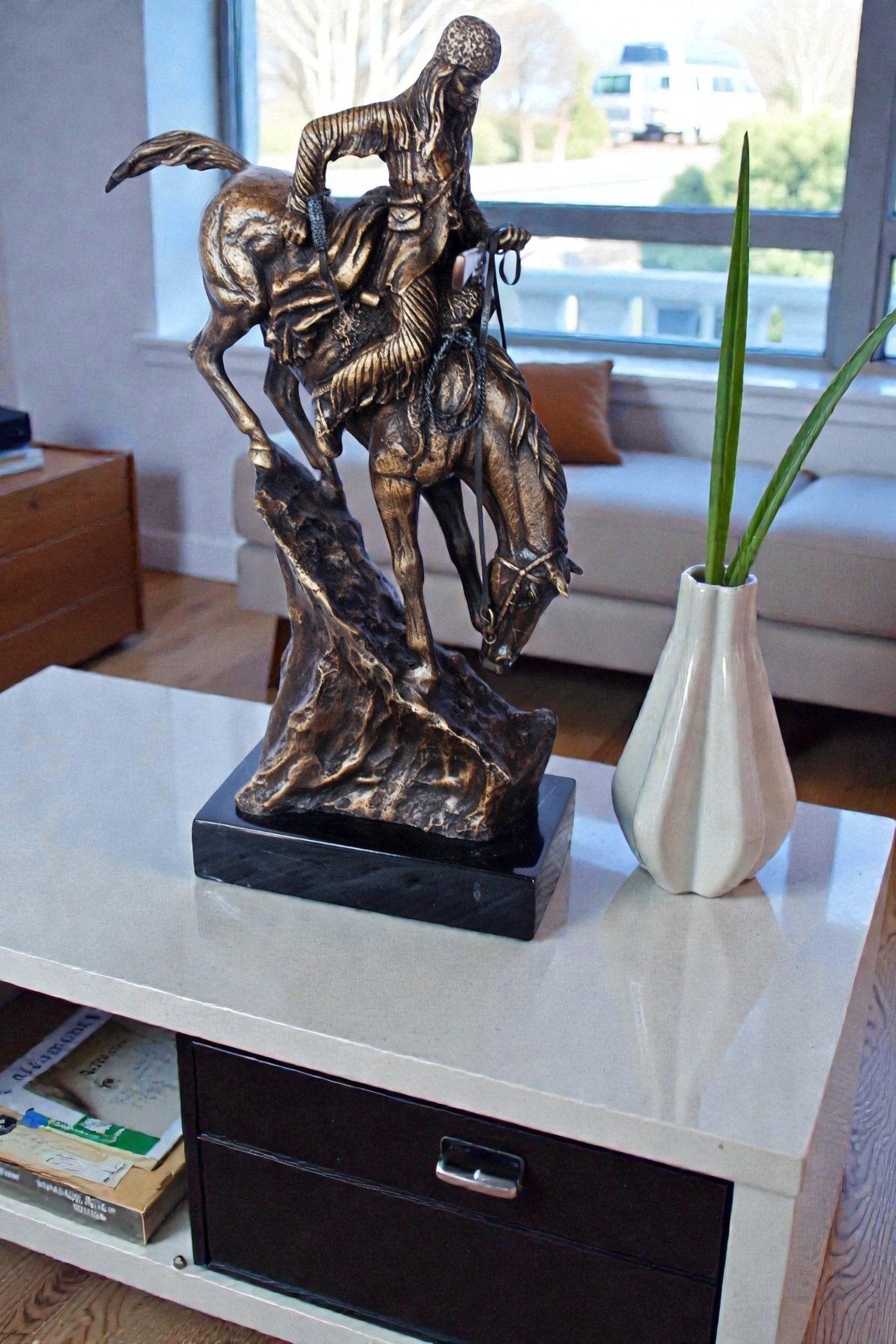 Remington replica Mountain Man bronze statue -  Size: 10"L x 4"W x 15"H.