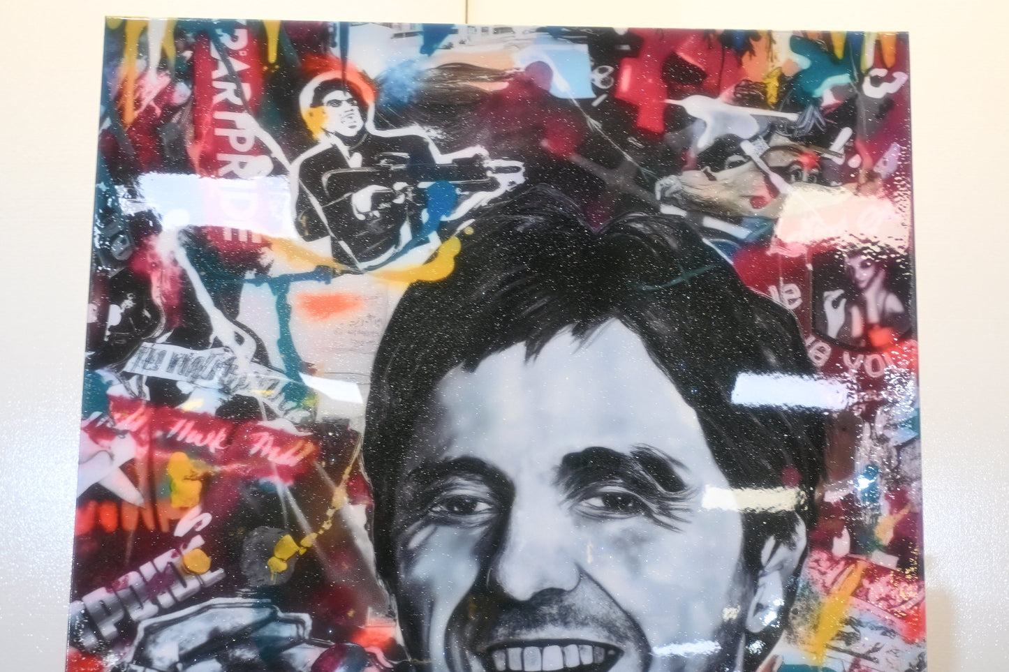 Tony Montana Scarface Pop Art Resin Covered Canvas 43"x59"