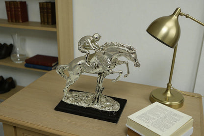Jockey on Horse Silver Finished  - Bronze Statue -  Size: 13"L x 5"W x 12"H.
