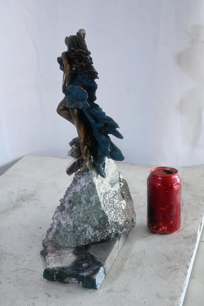 Manel Vidal Emerge Bronze Maiden on Amethyst Geode Ebano 11"x7"x16"H