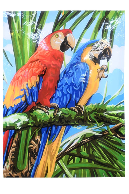 Colorful Macaw Parrots Tropical Resin Covered Canvas 32"x42"