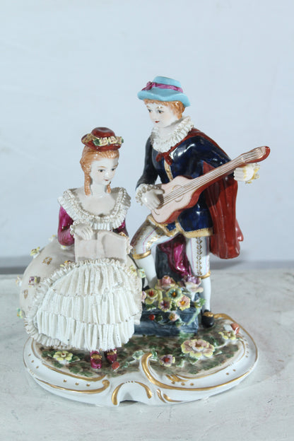 NIFAO Porcelain Romantic Couple Figurine with Guitar and Book 11" x 8" x 13"H