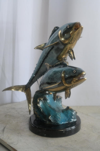 Bronze Dual Tuna Fish Sculpture on Marble Base 24"x16"x21"H