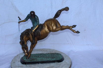 Dynamic Polo Player and Horse in Game Action Bronze Statue  21" x 11" x 22"H
