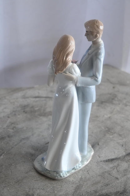 Porcelain Romantic Couple Figurine with Rose Bride Groom 6"x4"x11"H