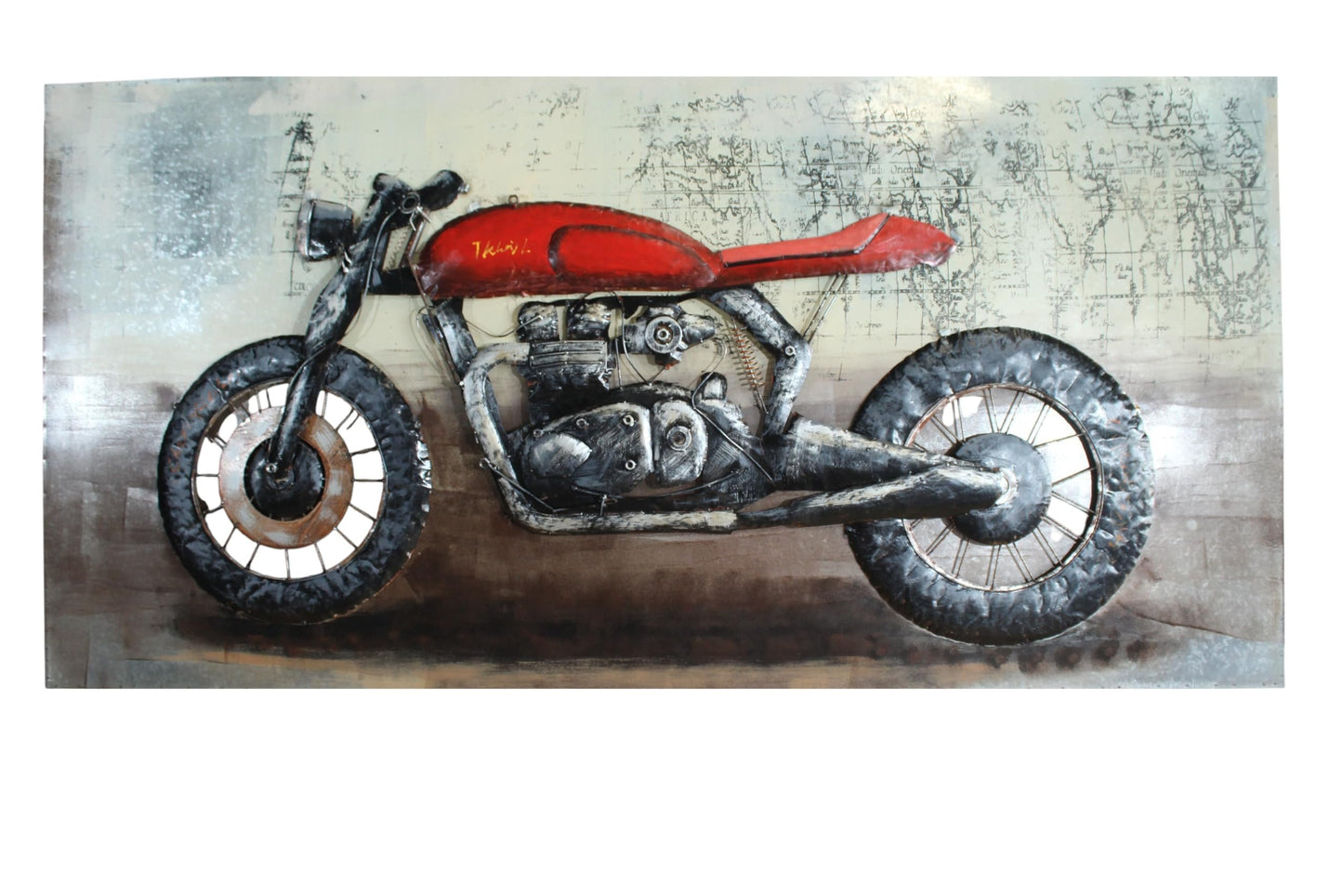 NIFAO Metal Motorcycle Wall Art Painting with Raised Sheet Metal 79" x 2" x 40"H
