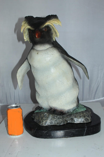 Rockhopper Penguin Bronze Statue 20 Inch on Marble Base 16"x15"x20"H