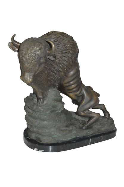 Bison Bronze Statue - Size: 7" L x 14" W x 15" H.