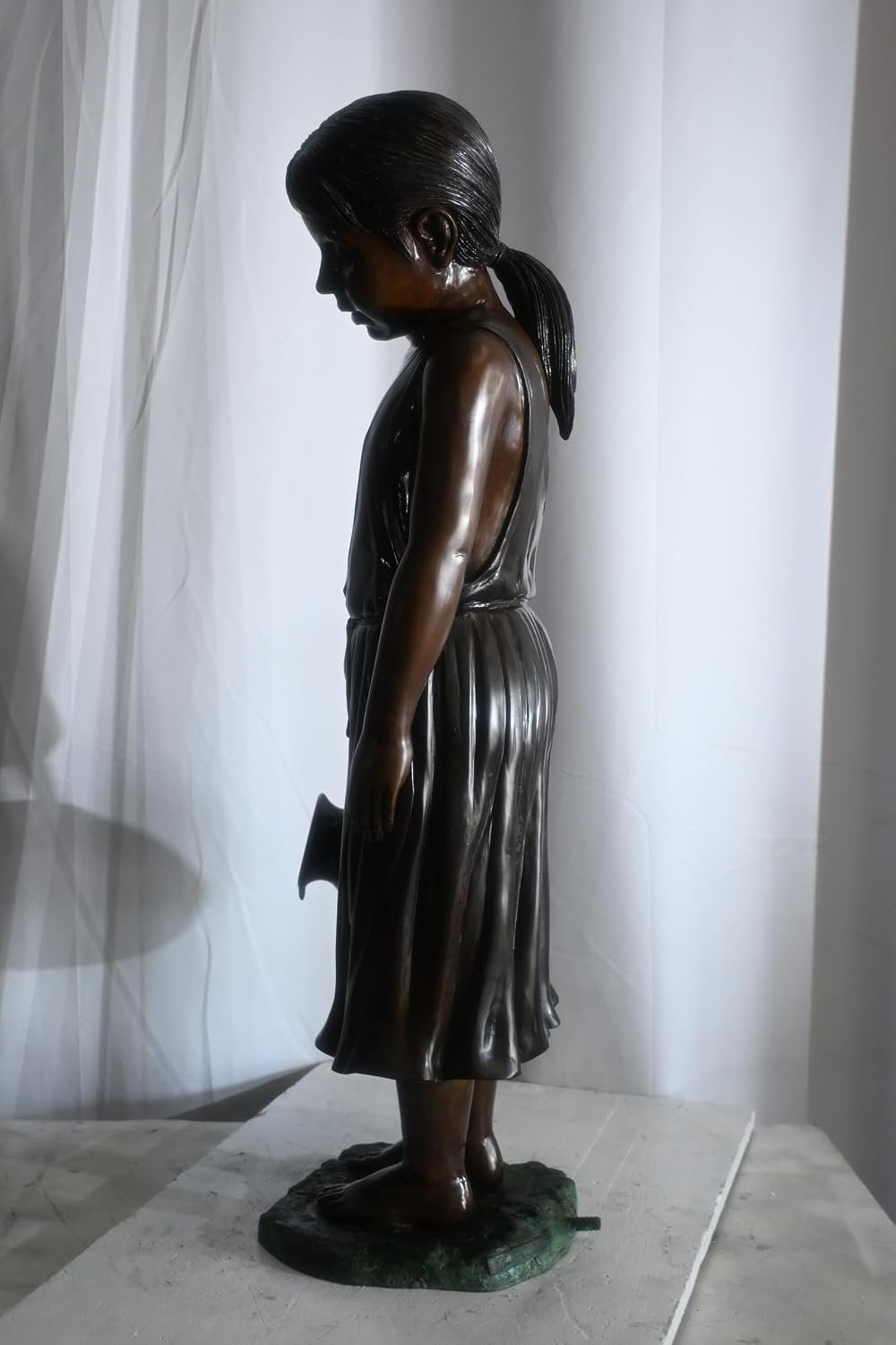 Large Bronze Girl Fountain with Water Jug Garden Statue 17"x12"x39"H