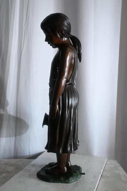 Large Bronze Girl Fountain with Water Jug Garden Statue 17"x12"x39"H