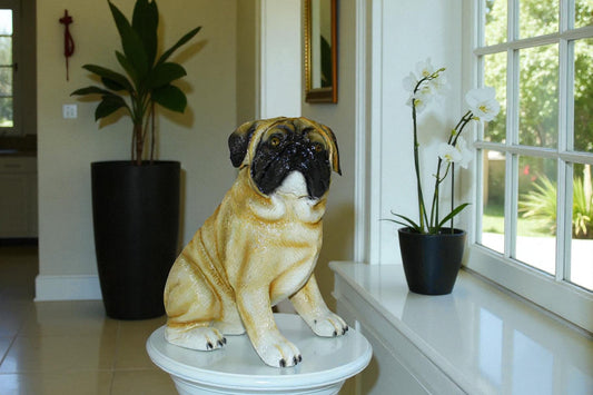 Pug Dog Bronze Statue -  Size: 12"L x 6"W x 11"H.