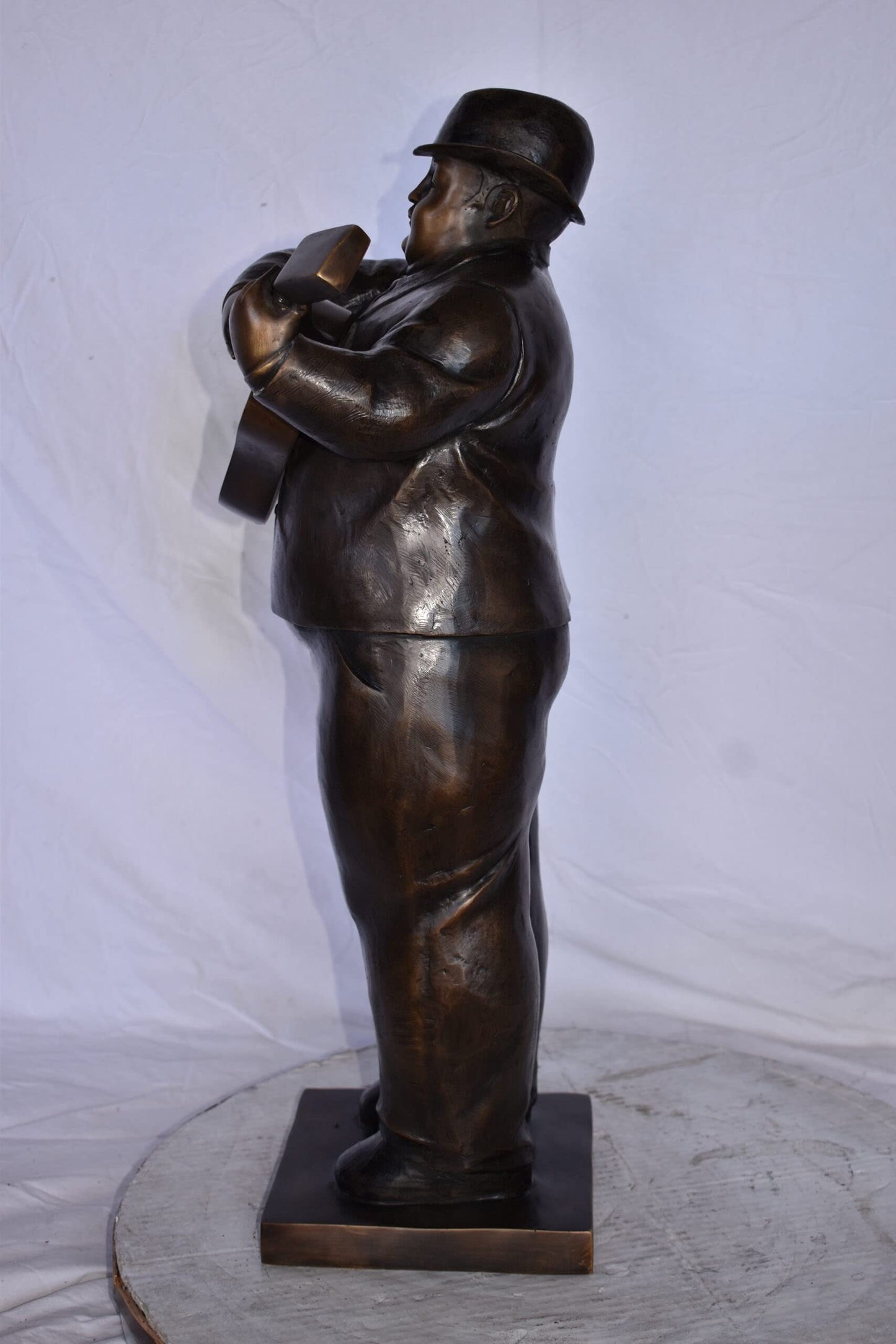 Man Playing  Guitar Fernando Botero Style Bronze Statue - 14" x 11" x 30"H.