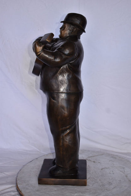 Man Playing  Guitar Fernando Botero Style Bronze Statue - 14" x 11" x 30"H.