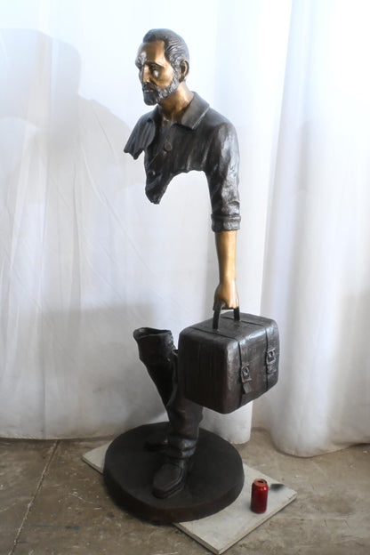 Bronze Salesman Statue with Suitcase Abstract Figurine 24"x27"x71"H