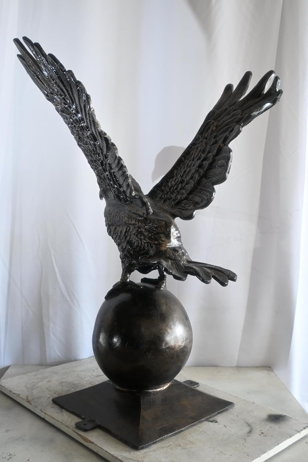 Wings Spread Eagle Atop Globe Handcrafted Aluminum Decor 29"x25"x40"H