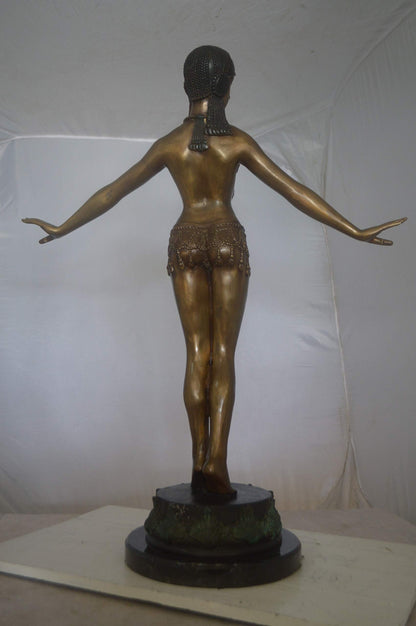 Belly Dancer Performing Bronze Statue -  Size: 32"L x 8"W x 41"H.