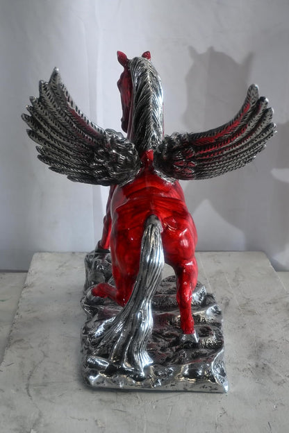 Prancing Red Pegasus Winged Horse Sculpture Aluminum Art 17"x15"x19"H