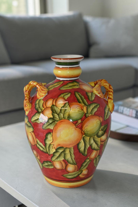 Multicolor Decorative Resin Vase with Fruit Design   Size: 10" x 10" x 14"H
