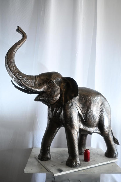 Aluminum Elephant Raised Trunk Sculpture Dark Bronze Art 52"x22"x55"H