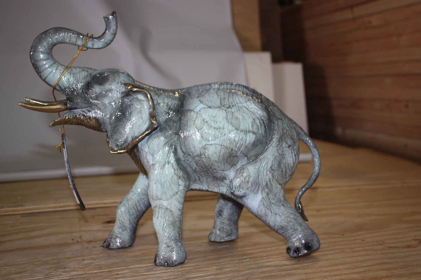 Bronze Elephant Trunk Up Statue - Hand-Cast Patina Finish - 13.5"L x 5"W x 12"H
