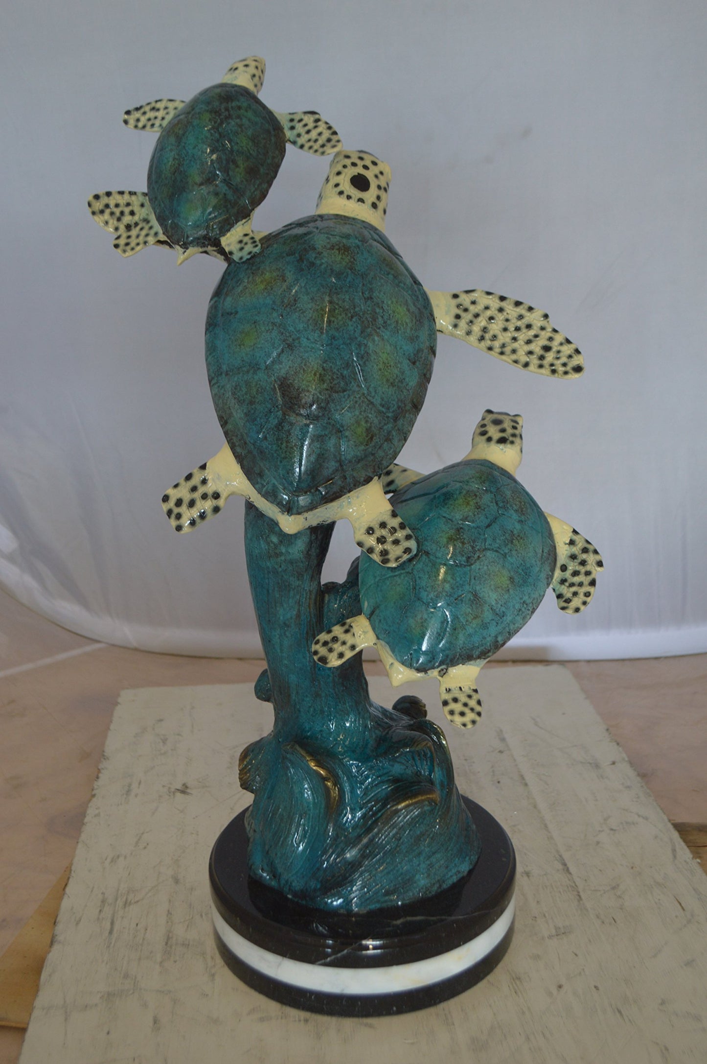 Three Turtles Overreach Each Other Bronze Statue -  Size: 15"L x 9"W x 24"H.