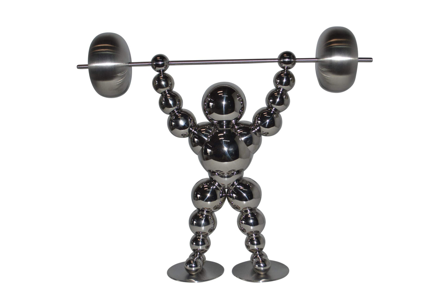Modern Art Weightlifter Up Position Chrome Balls Statue - Size: 20"x5"x17"H