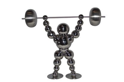 Modern Art Weightlifter Up Position Chrome Balls Statue - Size: 20"x5"x17"H