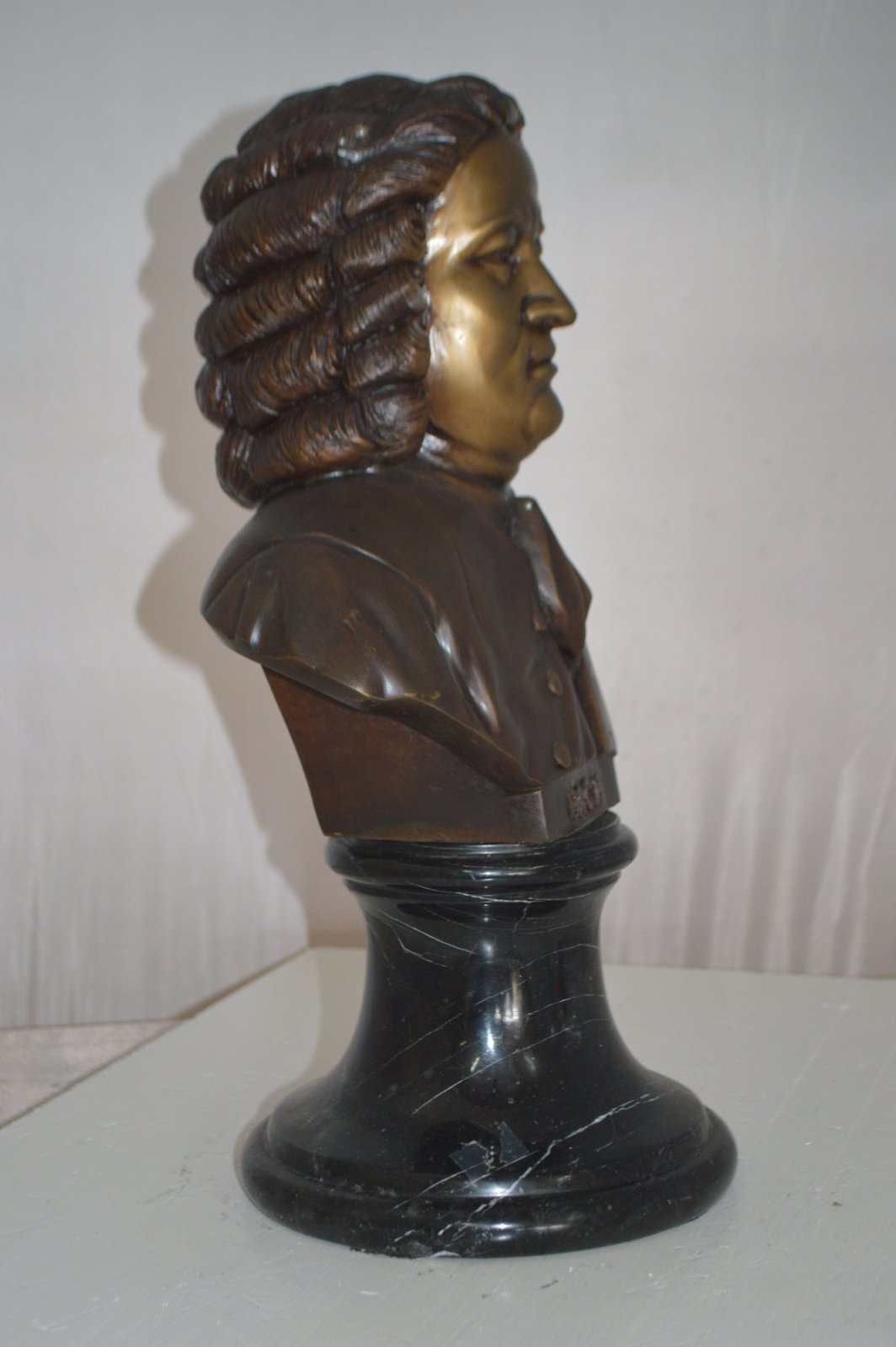 Johann Sebastian Bach Bust Bronze Statue -  Size: 11"L x 9"W x 20"H.