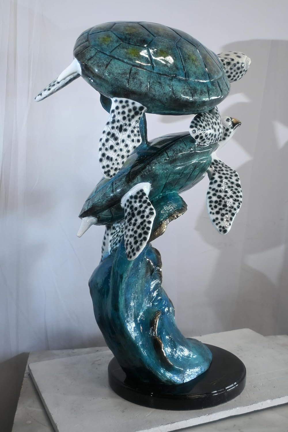 Bronze Two Sea Turtles Sculpture on Wave Base 26"x21"x41"H