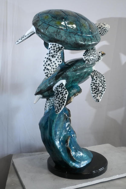 Bronze Two Sea Turtles Sculpture on Wave Base 26"x21"x41"H