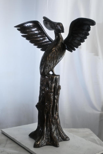 Aluminum Pelican Sculpture on Tree Stump Perch 34"x13"x43"H