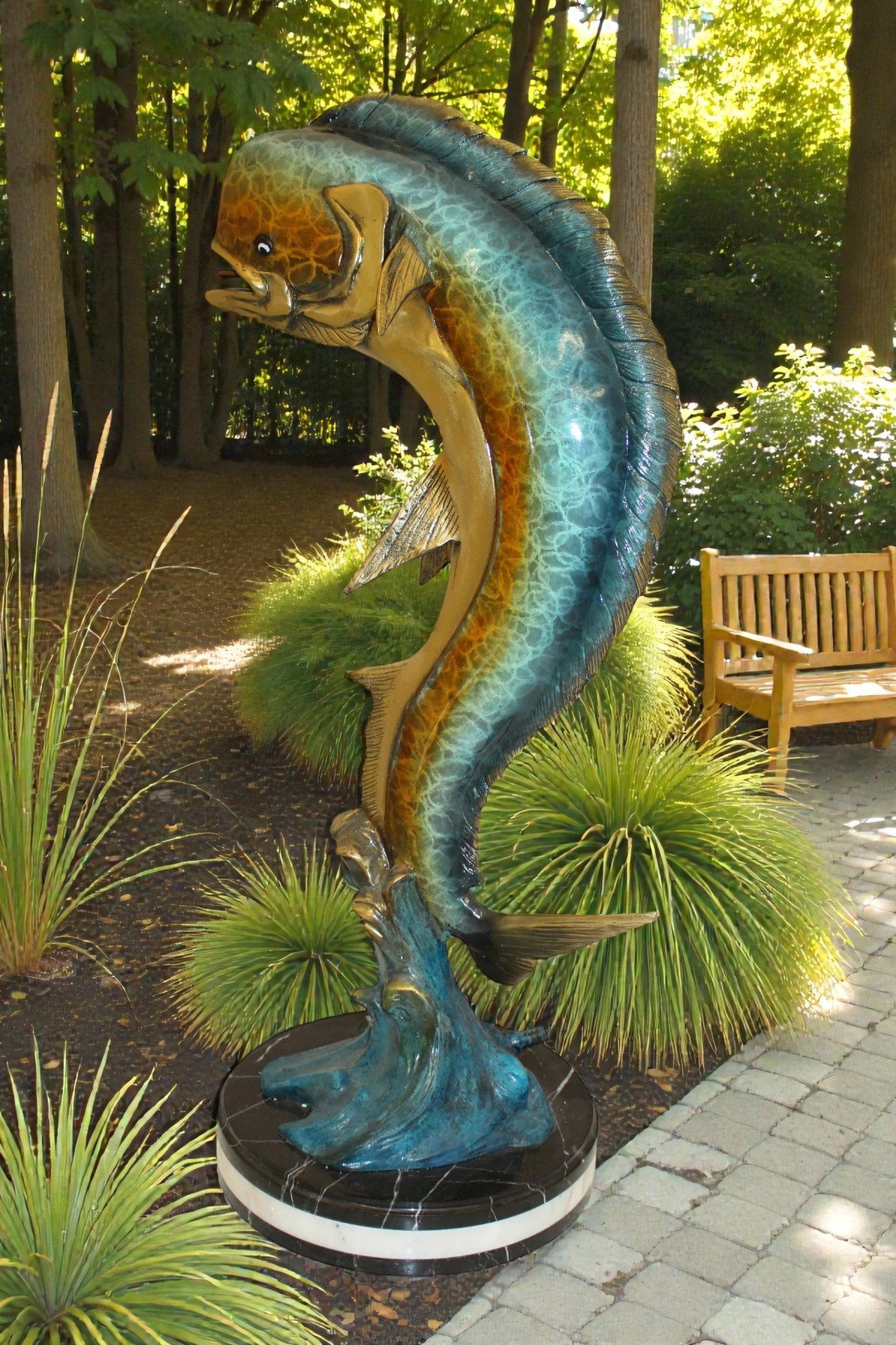 Mahi Mahi Fish Bronze Statue -  Size: 16"L x 12"W x 32"H.