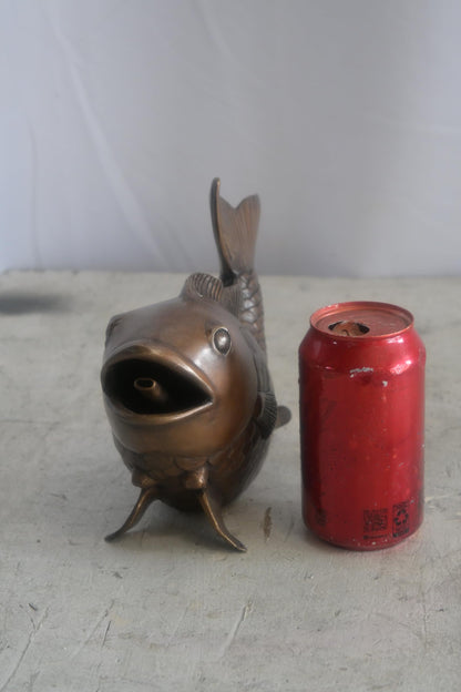 Bronze Koi Fish Fountain Sculpture with Open Mouth Spout 4"x11"x7"H