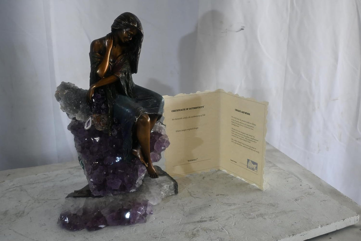 Manel Vidal Evenfall Bronze Maiden on Amethyst Ebano Art 12"x10"x17"H