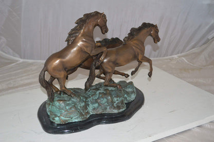 Three horses running Bronze Statue -  Size: 11"L x 18"W x 13"H.