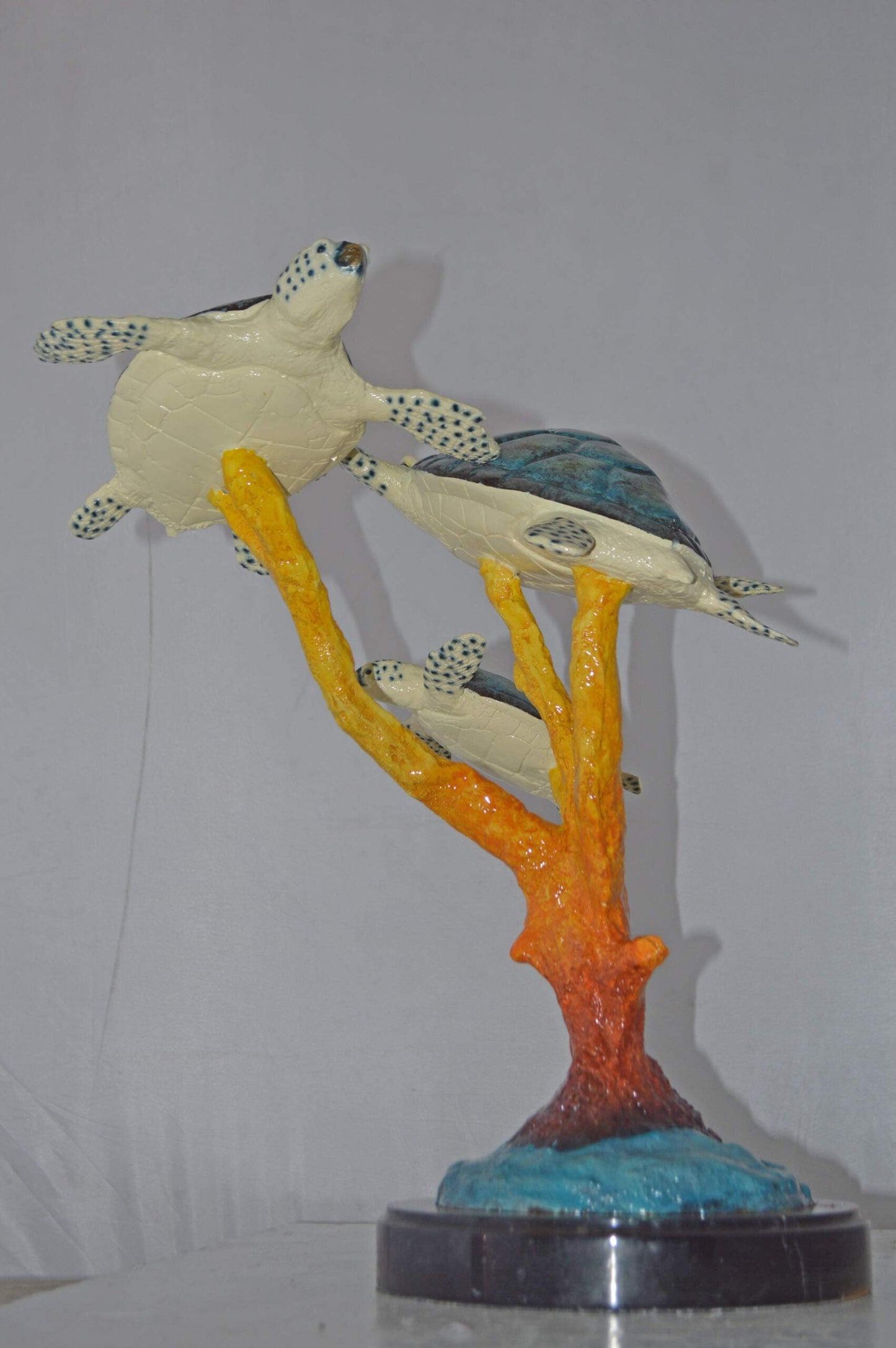 Three Turtles swimming around Corals Bronze Statue - Size: 17"L x 15"W x 19"H.
