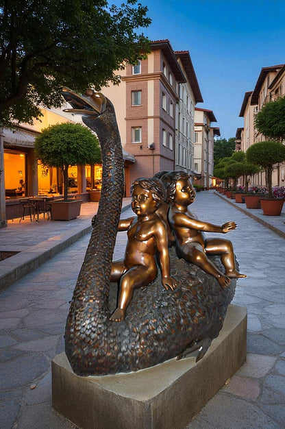 Swan Carrying Three Angels Bronze Fountain Art Nude - Size: 40"L x 23"W x 34"H.