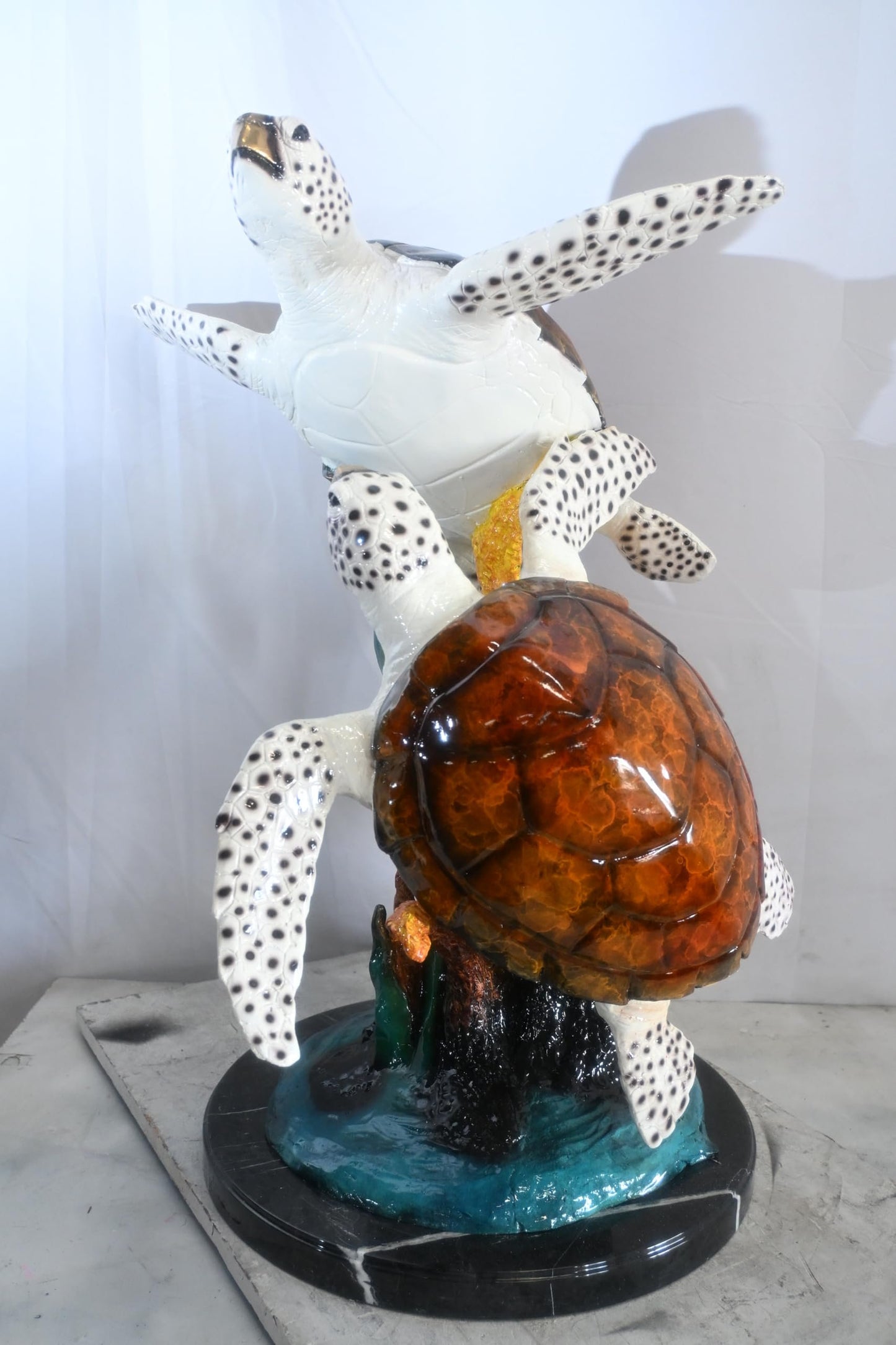 Two Sea Turtles Bronze Sculpture Ascending Formation 26"x31"x33"H