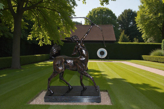 horse woman shooting an arrow Bronze Statue -  Size: 14"L x 6"W x 20"H.