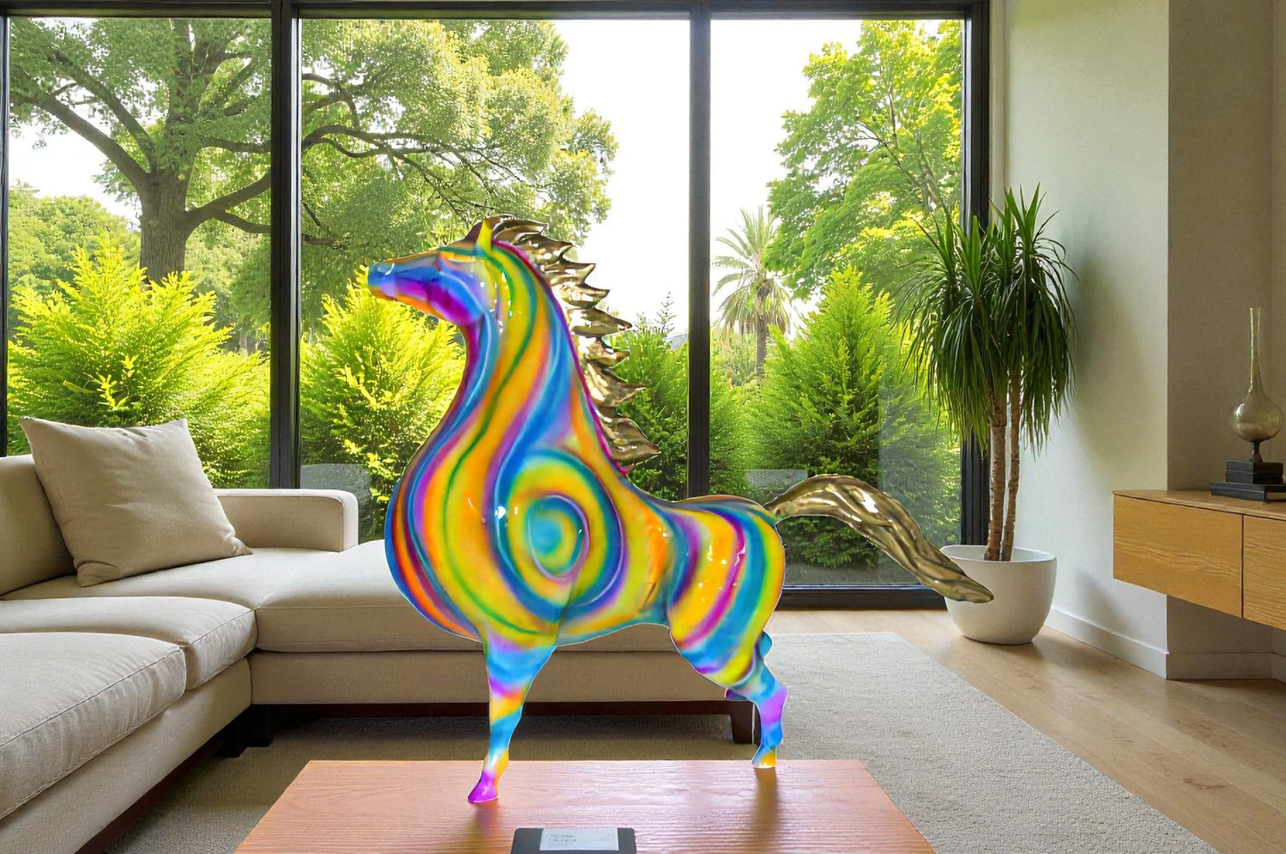 Modern Horse Bronze Statue -  Size: 19"L x 9"W x 19"H.