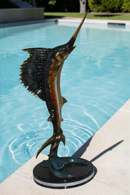 One Sailfish Bronze Statue -  Size: 18"L x 18"W x 43"H.
