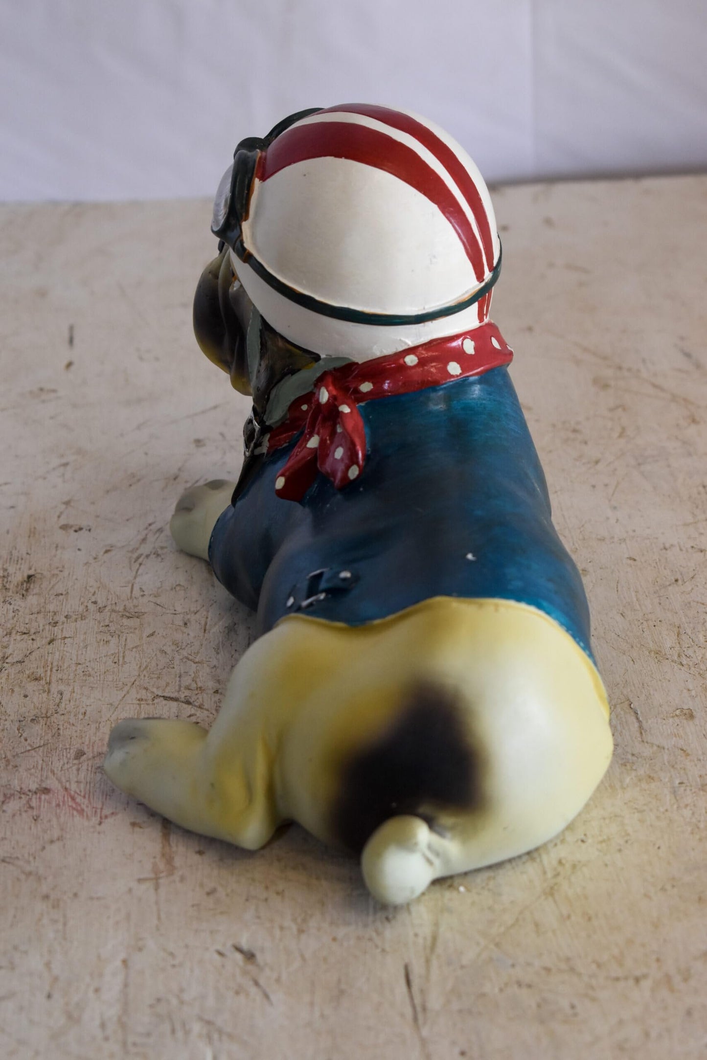 A Happy Dog Dressed in Motorcycle Rider Suit, Resin Statue 9" x 6" x 7"H