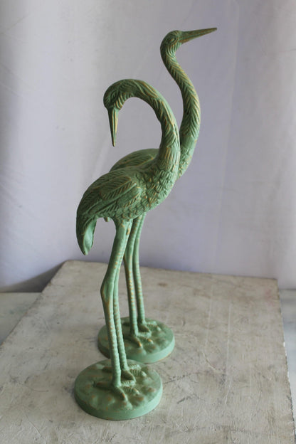 Pair of Aluminum Crane with Green Patina Finish 24" x 14" x 42"H